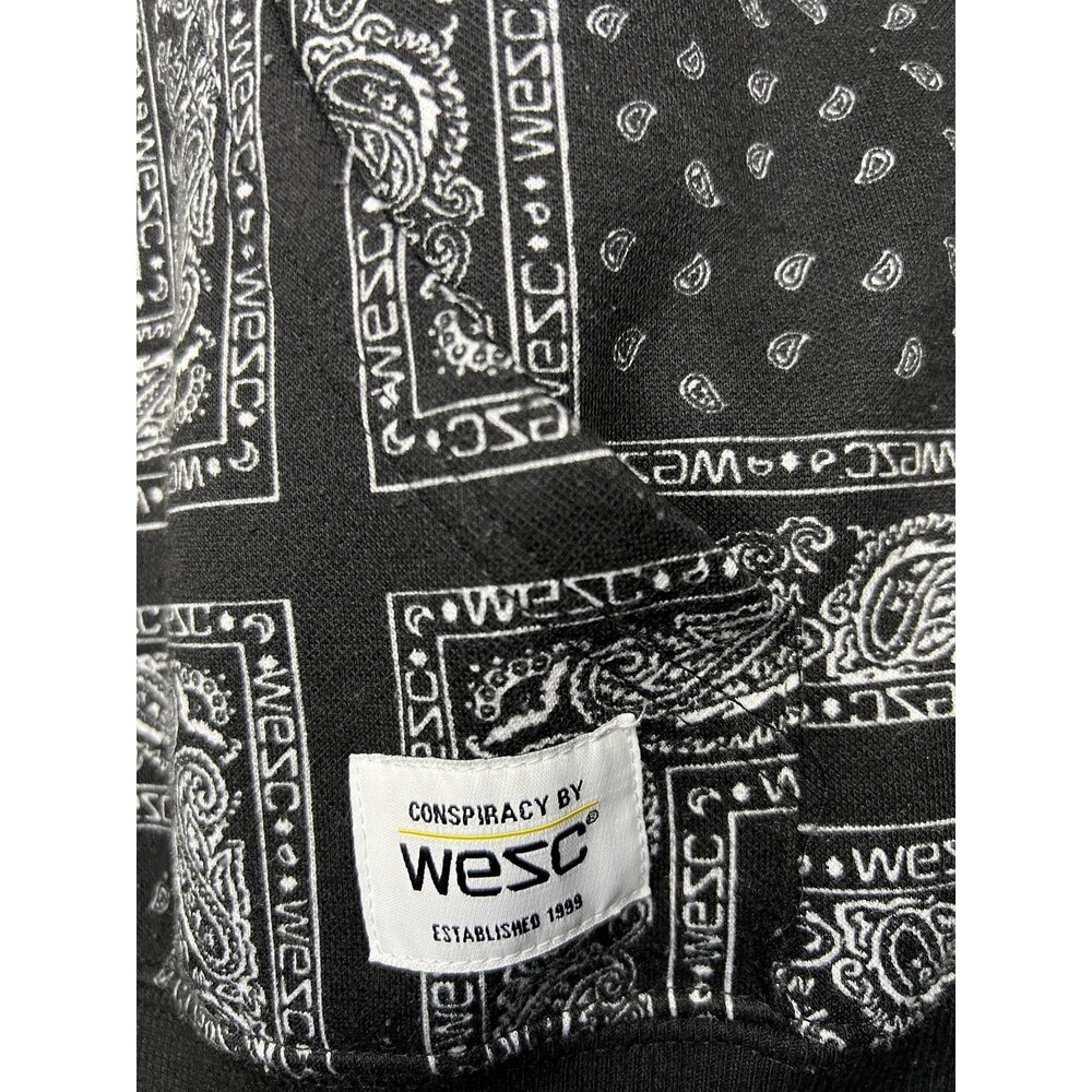WeSC Hoodie Mens Medium Black Bandana Paisley Graphic Fleece Pullover Sweatshirt - Picture 6 of 11